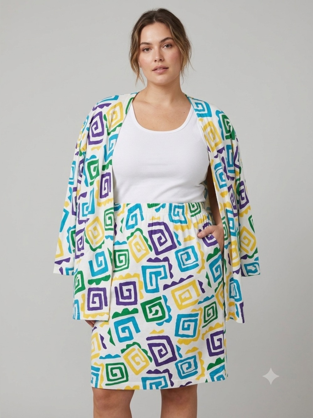 Vintage NWT Christian Dior Colorful Geometric Print Skirt Sz M